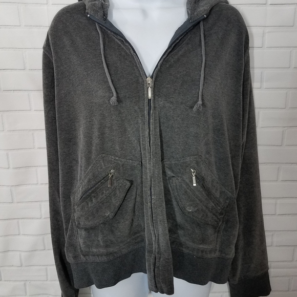 Nana Fashion Gray Velvet Zip Front Jogger Hoodie - Picture 2 of 10